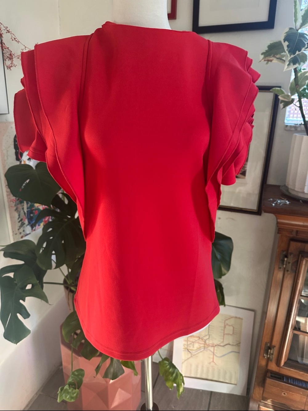 Gracia Vibrant Red Rose Ruffle Sleeve Blouse Medium